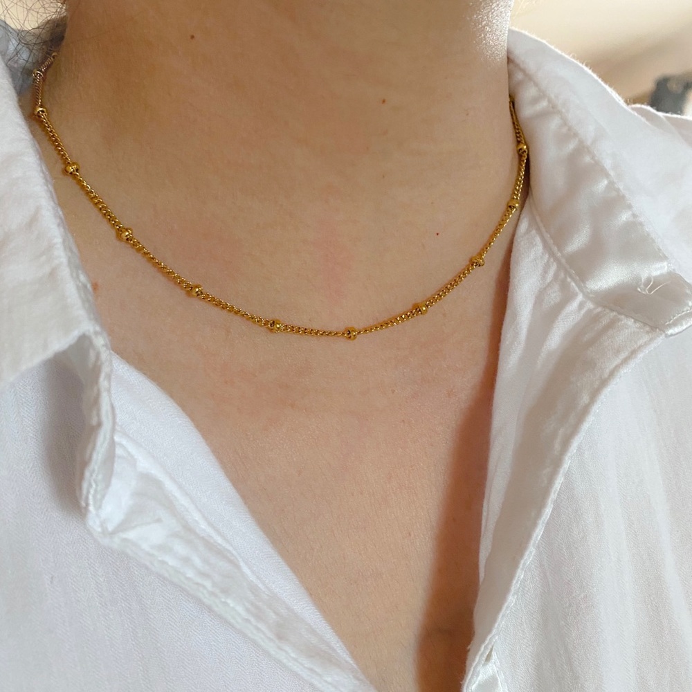 Beaded Chain, Stainless Steel Gold Beaded Necklace